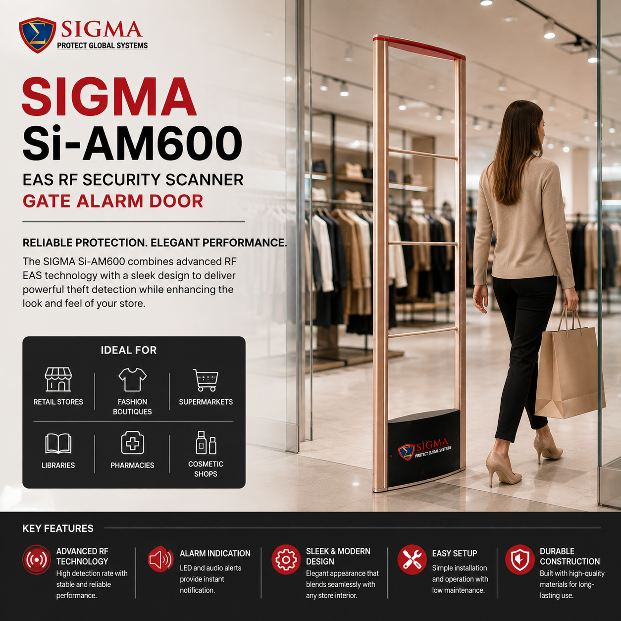 Sigma Si-AM600 EAS RF Security Scanner Gate Alarm Door Aluminum - Image 2