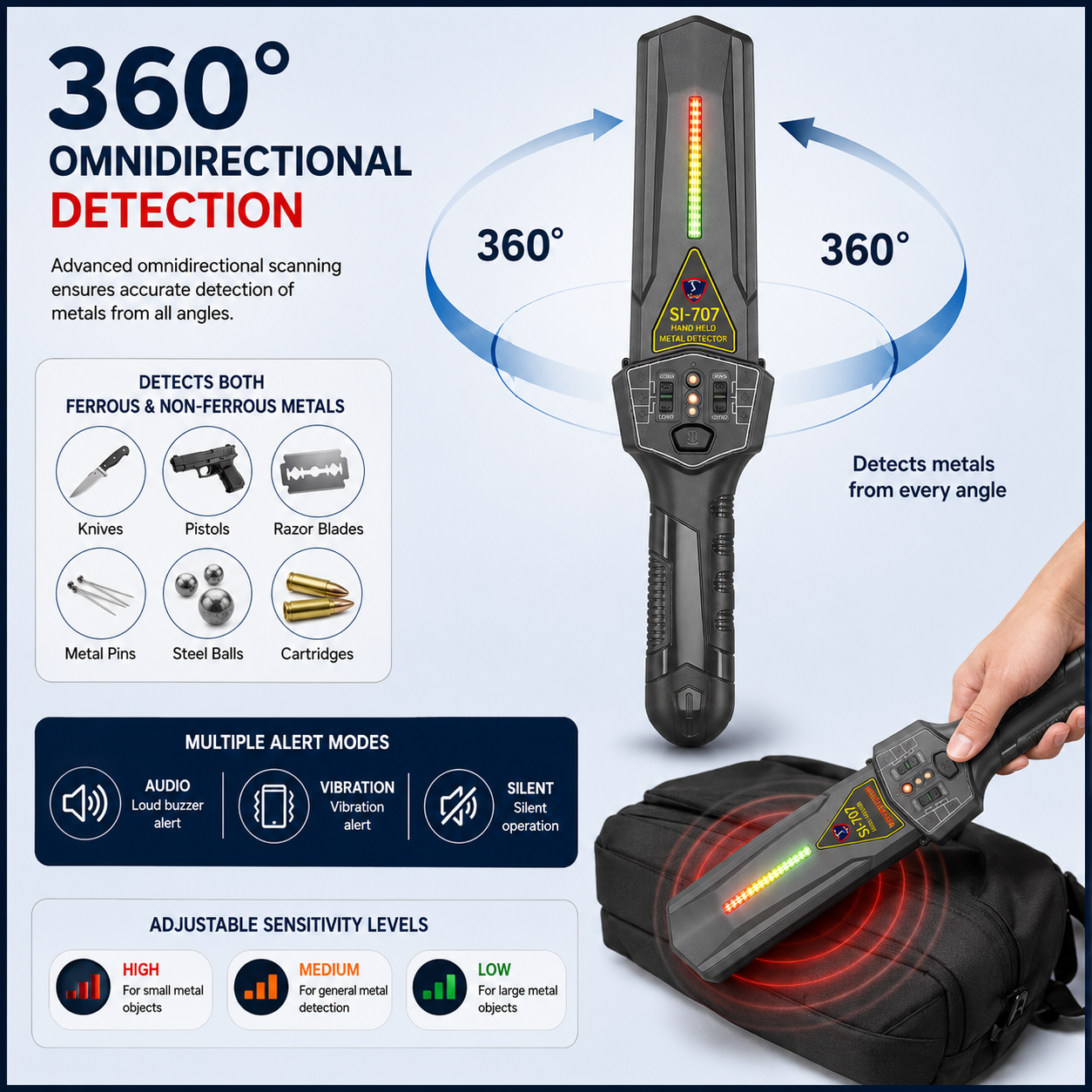 SIGMA SI-707 Handheld Metal Detector | High Sensitivity Security Scanner with IP65 Protection - Image 3