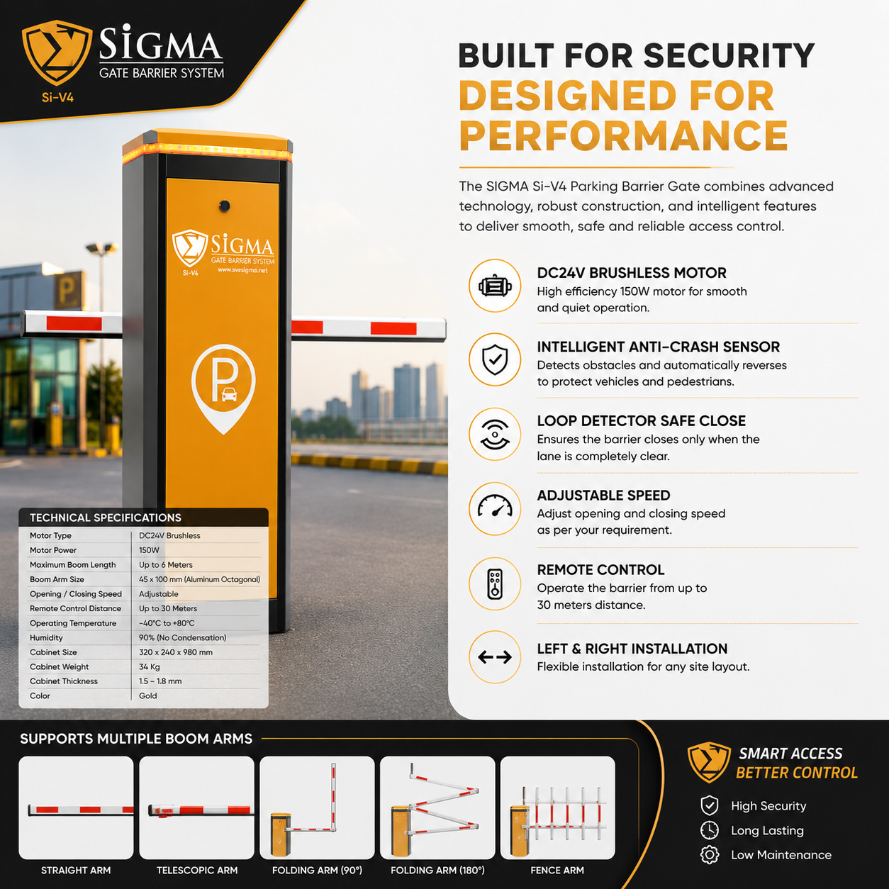 SIGMA Si-V4 DC24V Brushless Automatic Parking Barrier Gate | Intelligent Vehicle Access Control System - Image 3
