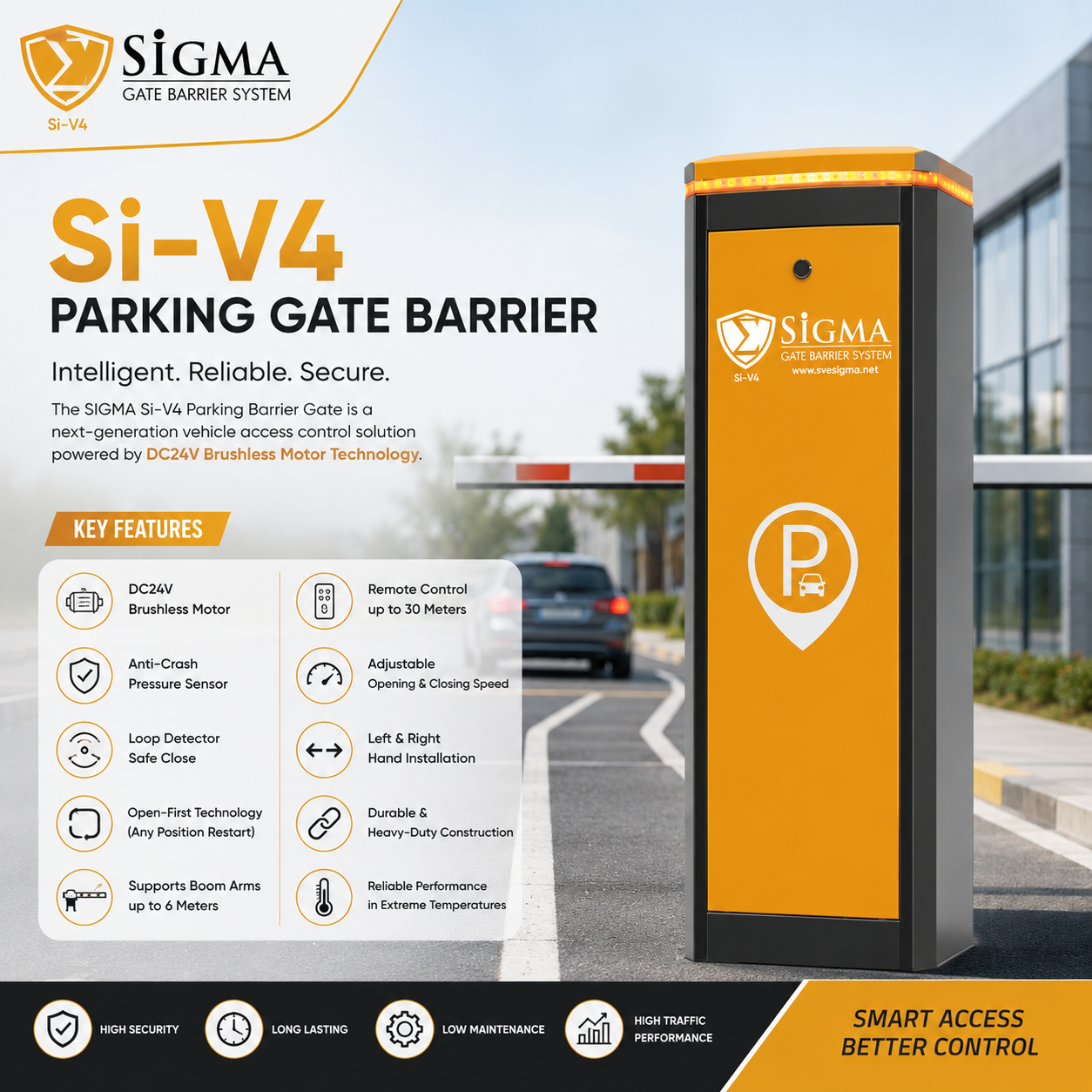 SIGMA Si-V4 DC24V Brushless Automatic Parking Barrier Gate | Intelligent Vehicle Access Control System - Image 4
