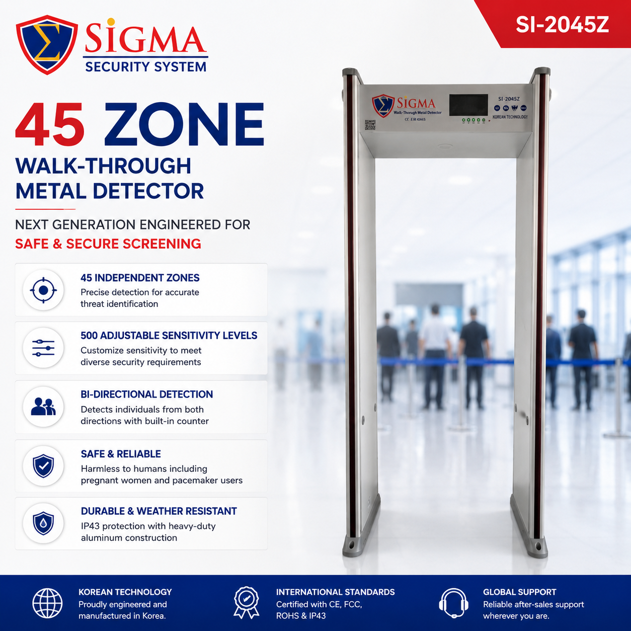 Sigma Si-2045Z 45 Zone Walk-Through Metal Detector | Advanced Security Screening System - Image 4